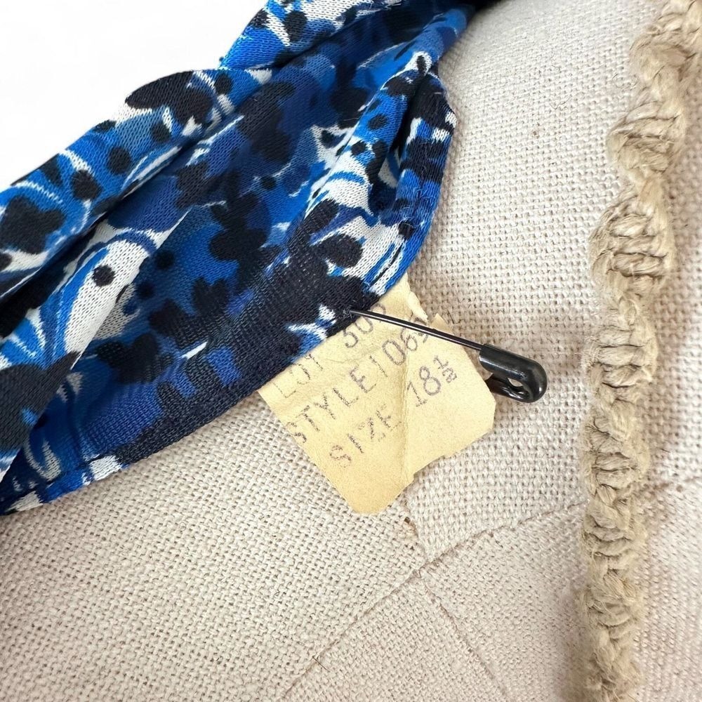 Vintage 80s Blue Floral Cropped Shacket Pearl Buttons Granny Chic Jacket Large - Picture 8 of 8